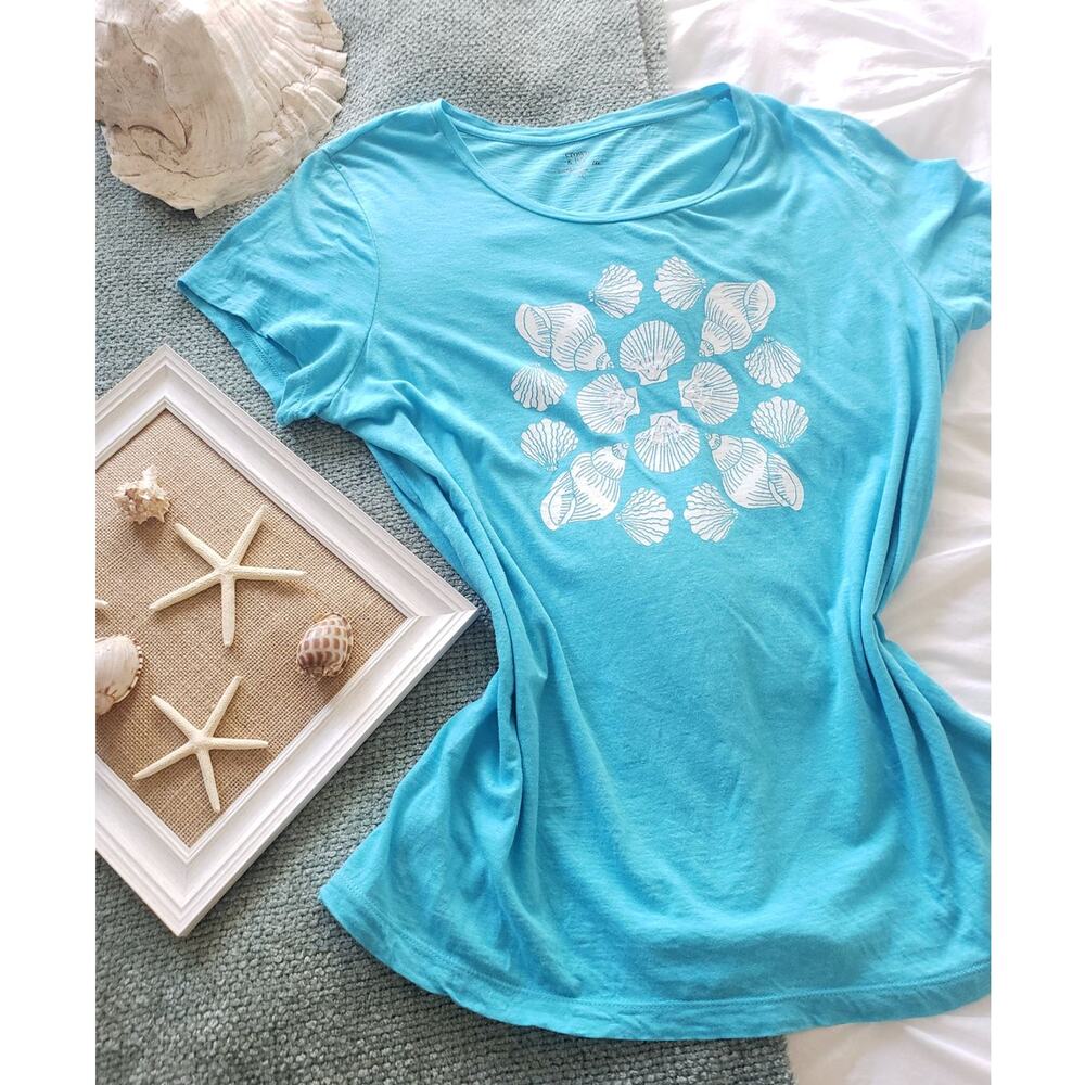 Crown & Ivy Nautical sequin seashell tee top XL